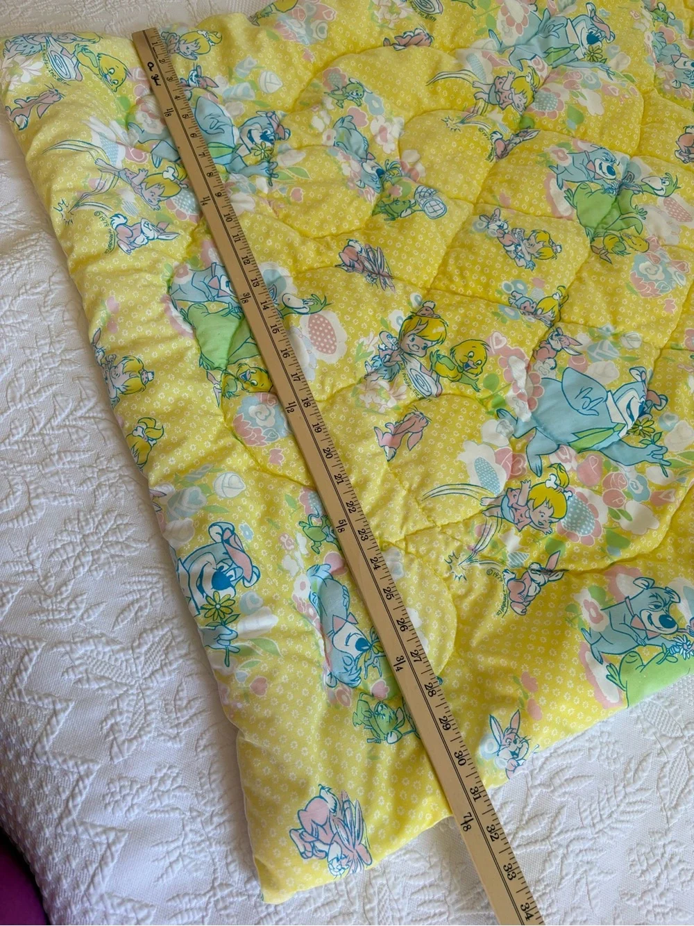 Vintage quilted crib baby blanket 1979 Yogi Bear, Flintstones by Kendall Co.